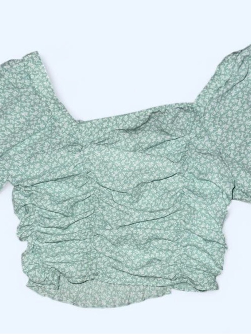 Altar'd State Women's Mint Green Ruched Puff-Sleeve Crop Top NWT